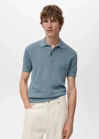 Polo en coton tricoté avec motif en dentelle