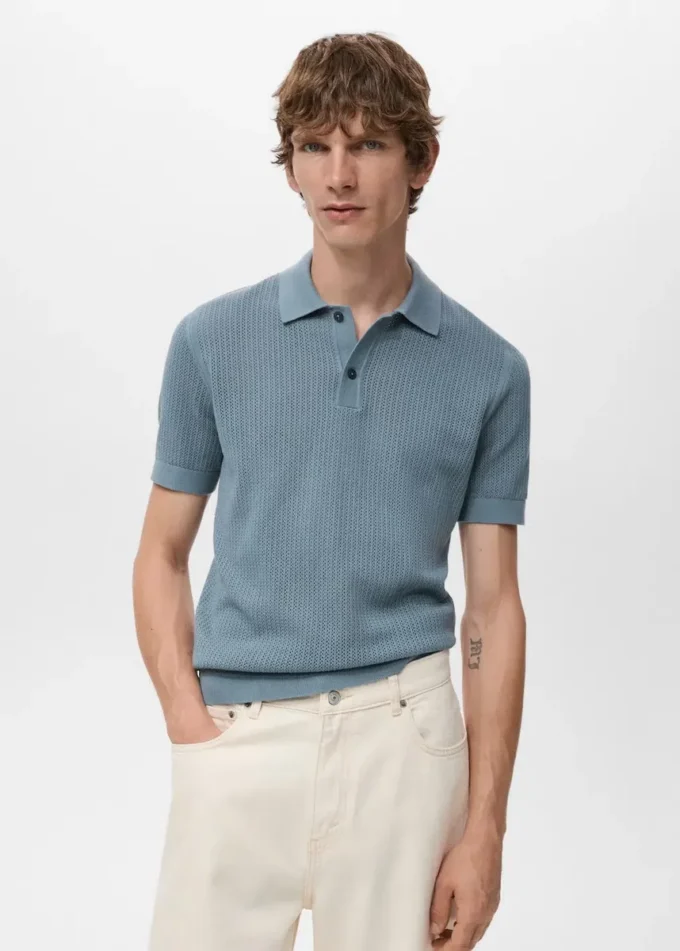 Polo en coton tricoté avec motif en dentelle