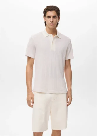 Polo en coton tricoté avec motif en dentelle