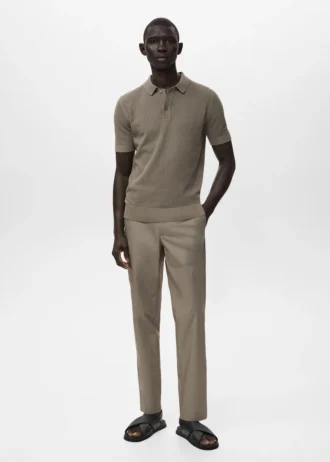 Polo en coton tricoté avec motif en dentelle
