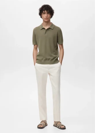 Polo en coton tricoté avec motif en dentelle