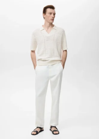 Polo en coton tricoté avec motif en dentelle