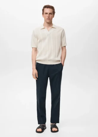 Polo en coton tricoté avec motif en dentelle