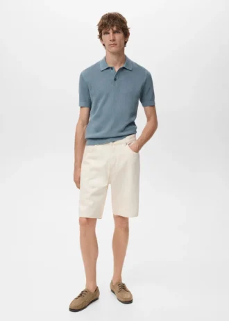 Polo en coton tricoté avec motif en dentelle