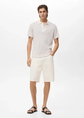 Polo en coton tricoté avec motif en dentelle