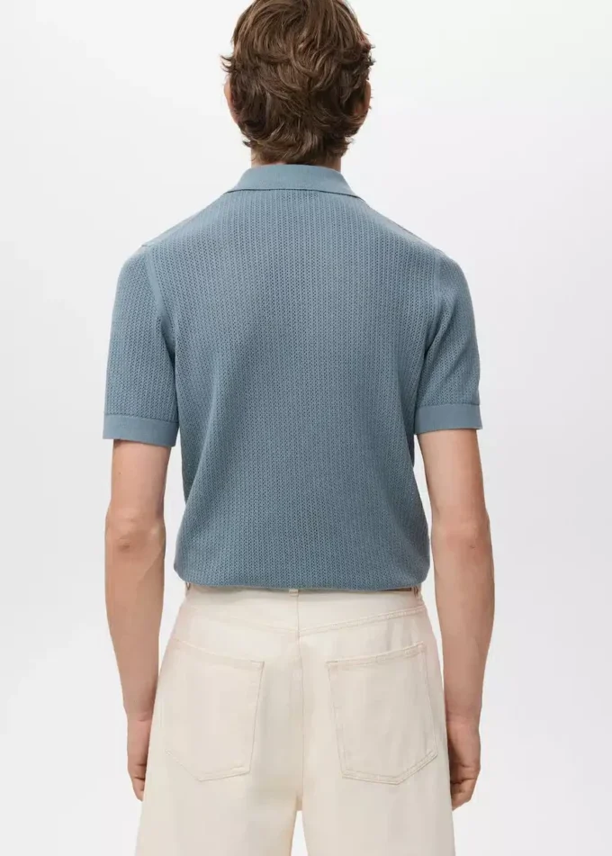 Polo en coton tricoté avec motif en dentelle