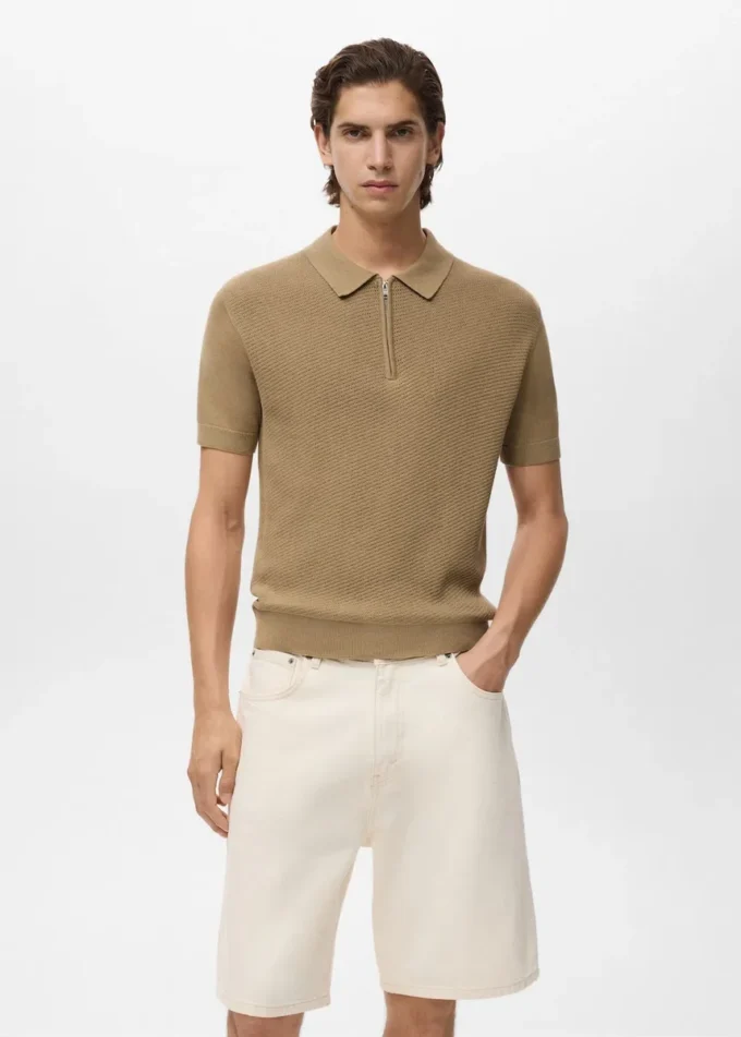 Polo en maille avec fermeture éclair et détails en dentelle Polo en maille avec fermeture éclair et détails en dentelle