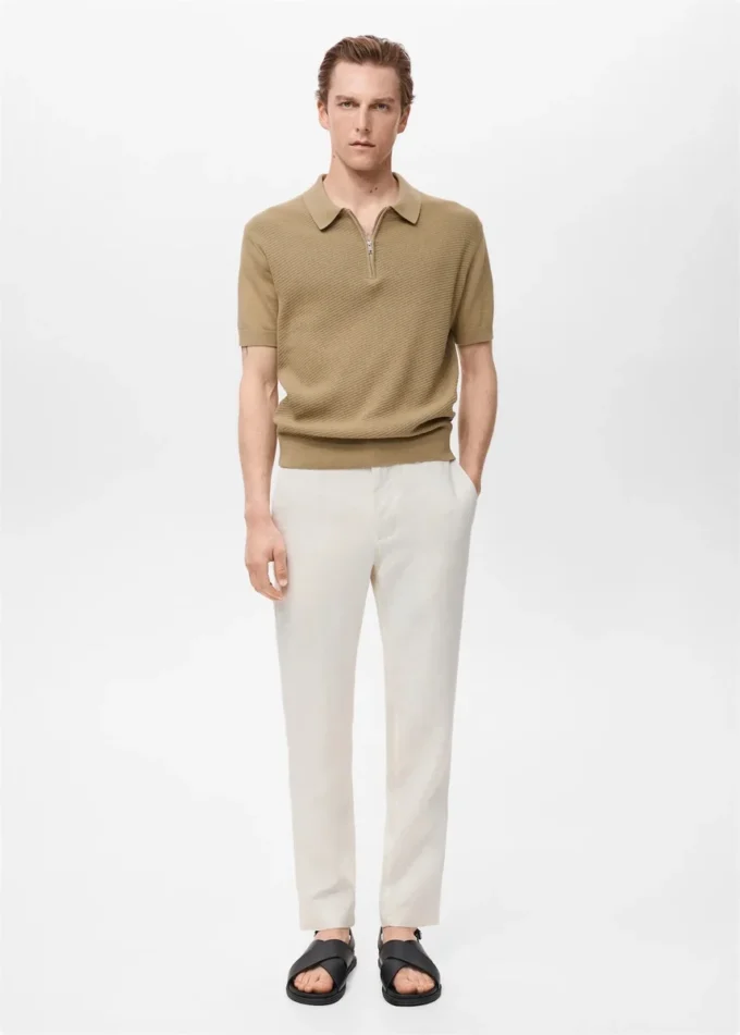 Polo en maille avec fermeture éclair et détails en dentelle Polo en maille avec fermeture éclair et détails en dentelle