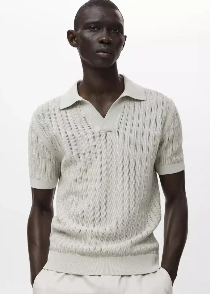 Polo en maille fine à chevrons Polo en maille fine à chevrons