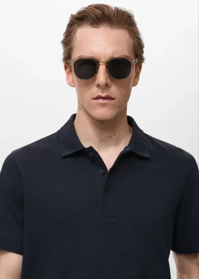 Polo en maille fine côtelée