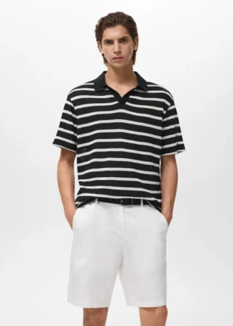 Polo rayé en maille tressée
