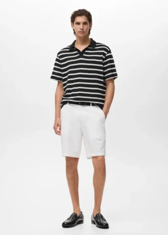 Polo rayé en maille tressée