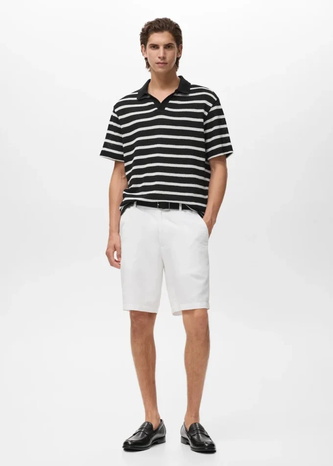 Polo rayé en maille tressée