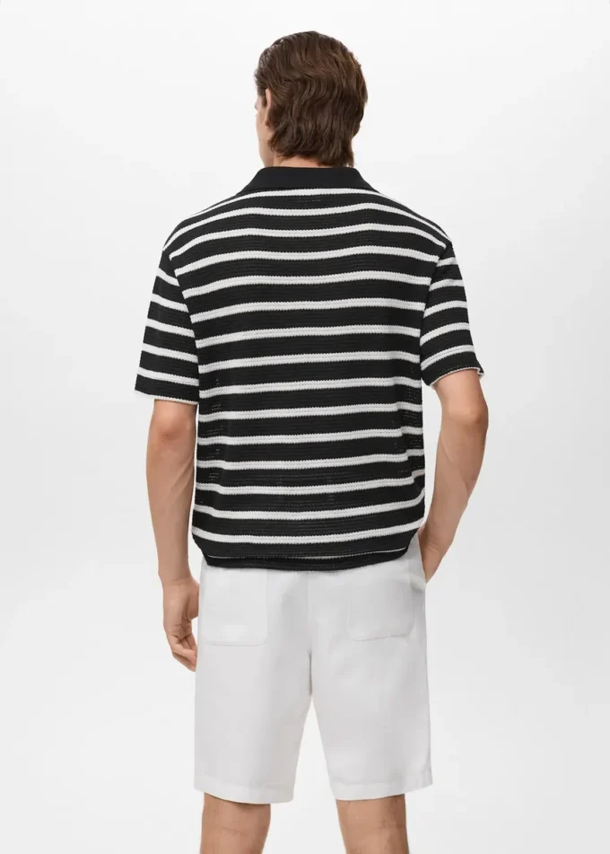 Polo rayé en maille tressée