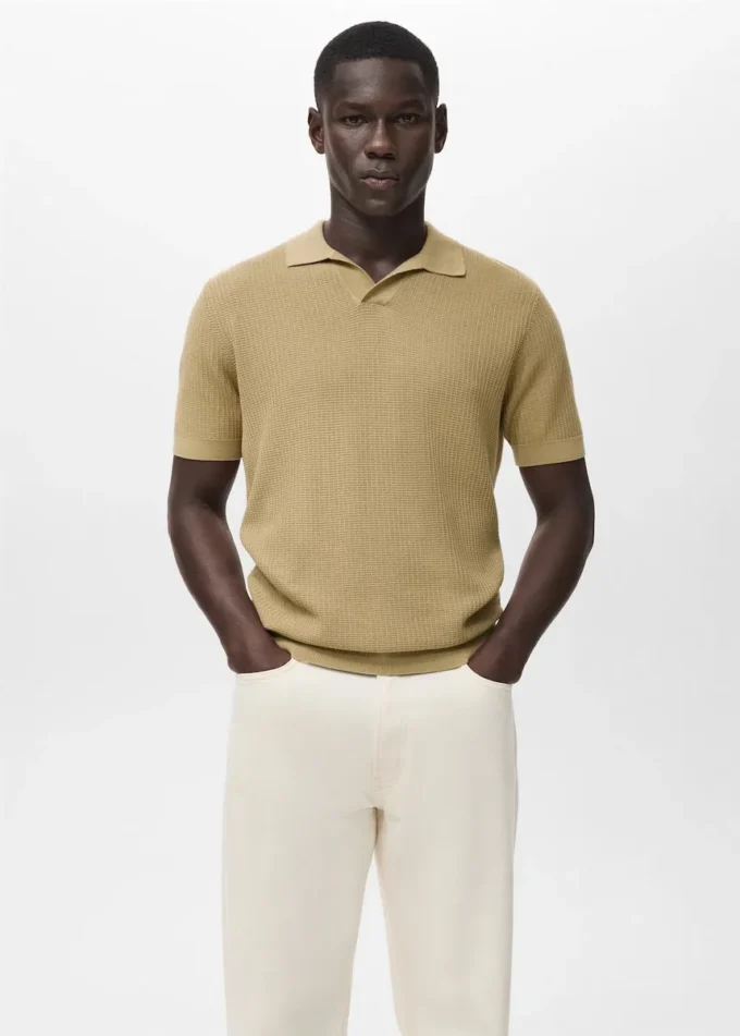 Polo structuré en coton tricoté