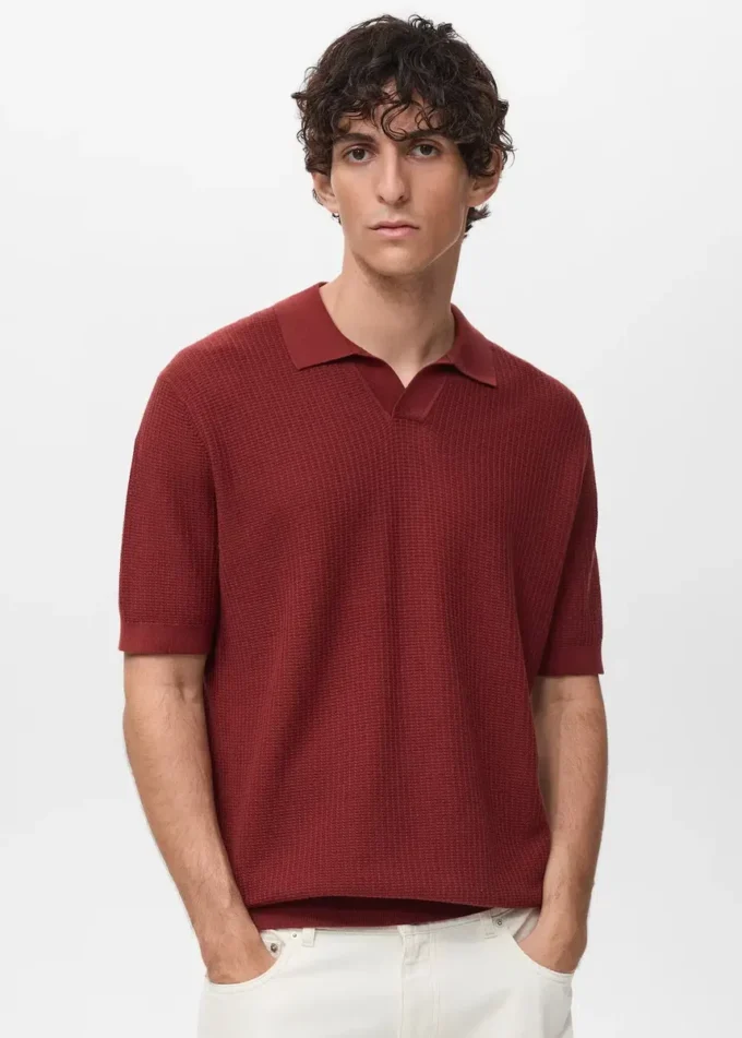 Polo structuré en coton tricoté