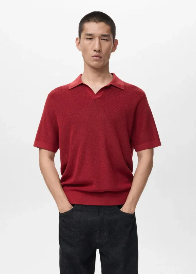 Polo structuré en coton tricoté