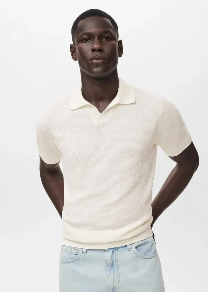 Polo structuré en coton tricoté