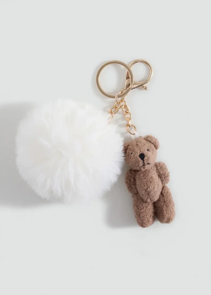 Porte-clés ours en peluche avec pompon