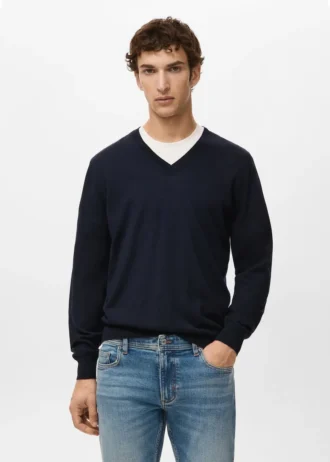 Pull à col en V 100 % laine mérinos