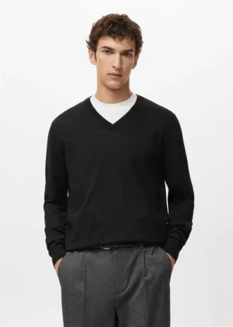 Pull à col en V 100 % laine mérinos