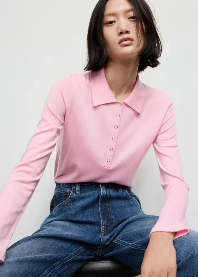 Pull à col polo et manches longues