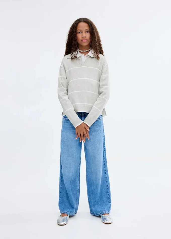 Pull à col polo rayé