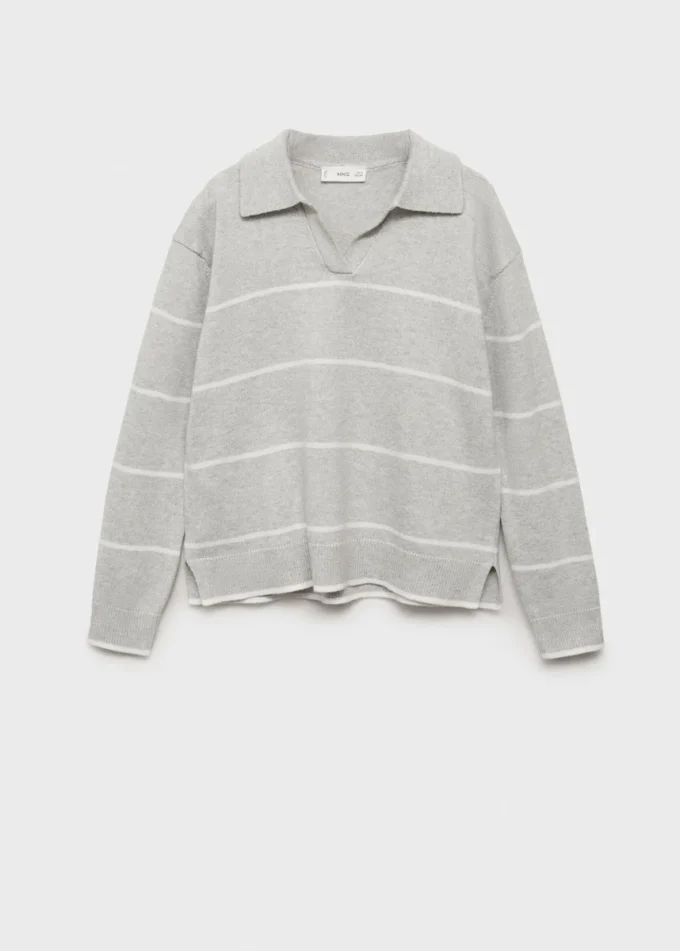 Pull à col polo rayé
