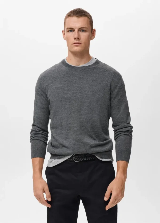 Pull à col rond 100 % laine mérinos