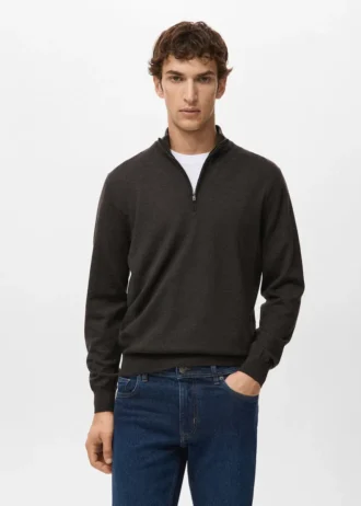 Pull à col zippé 100 % laine mérinos