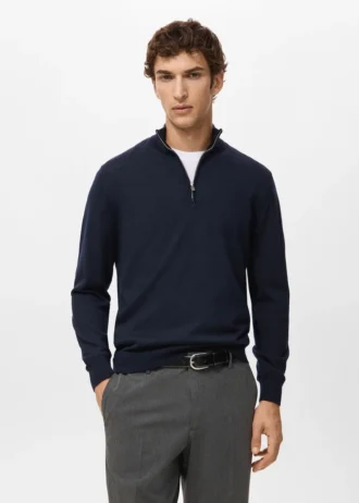 Pull à col zippé 100 % laine mérinos