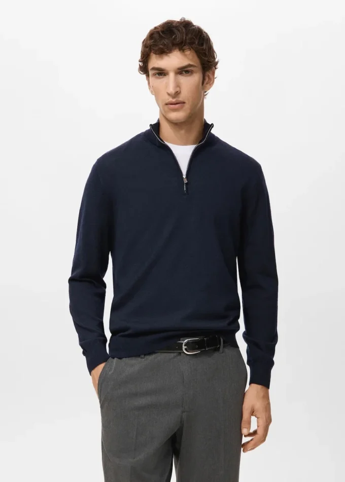 Pull à col zippé 100 % laine mérinos