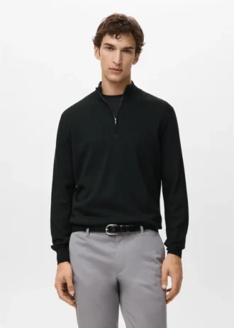 Pull à col zippé 100 % laine mérinos