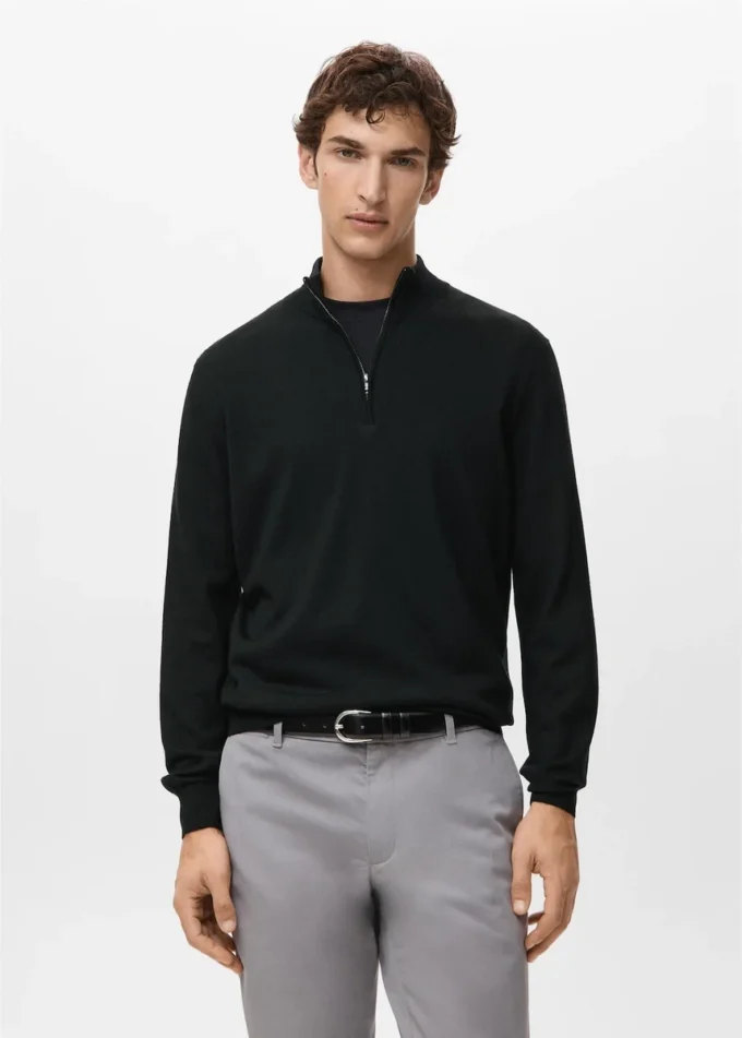 Pull à col zippé 100 % laine mérinos
