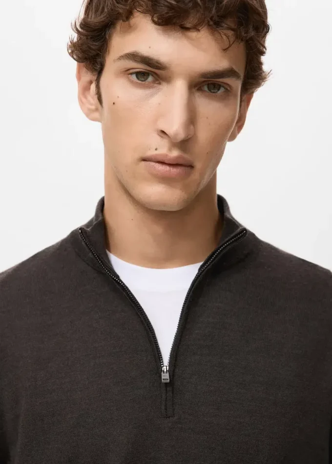 Pull à col zippé 100 % laine mérinos