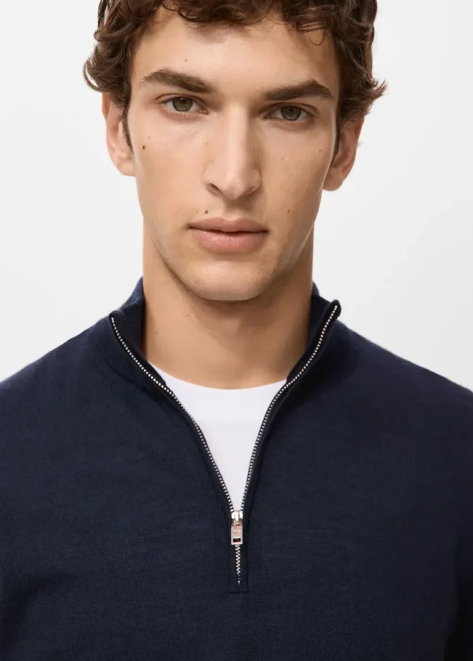 Pull à col zippé 100 % laine mérinos