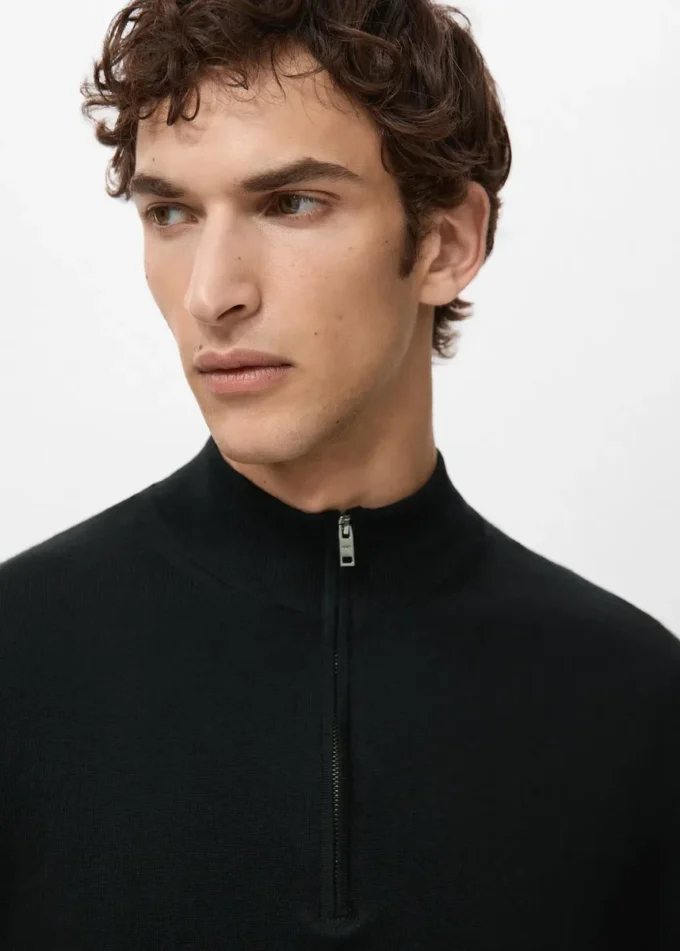 Pull à col zippé 100 % laine mérinos