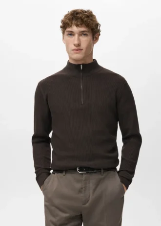 Pull côtelé avec col zippé