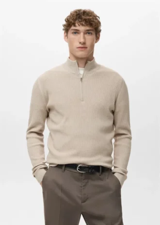 Pull côtelé avec col zippé