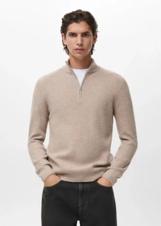 Pull côtelé avec col zippé