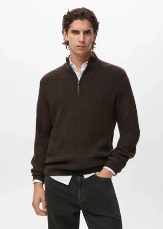 Pull côtelé avec col zippé