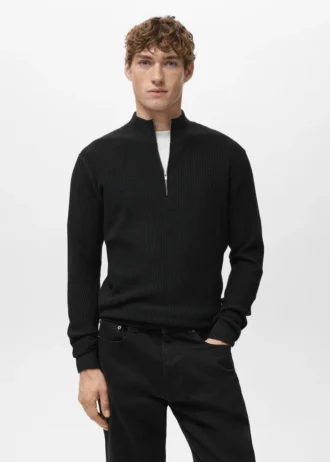 Pull côtelé avec col zippé