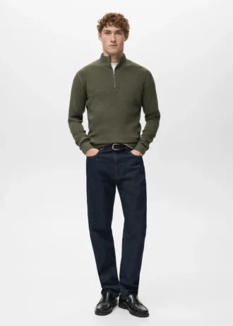 Pull côtelé avec col zippé