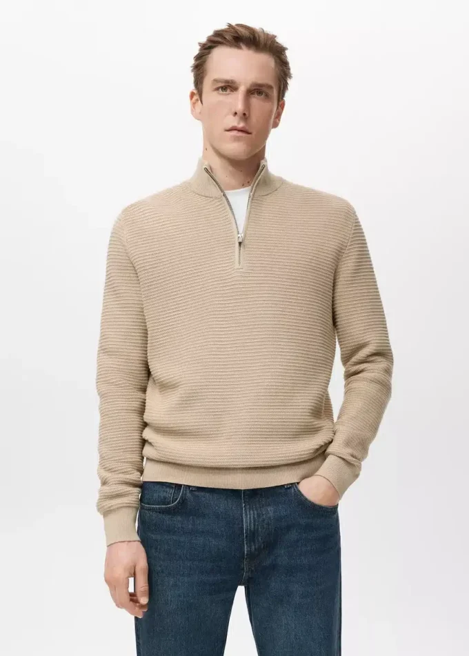 Pull en coton avec fermeture éclair au col Pull en coton avec fermeture éclair au col