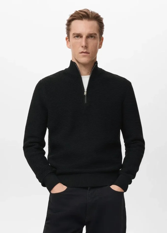 Pull en coton avec fermeture éclair au col Pull en coton avec fermeture éclair au col