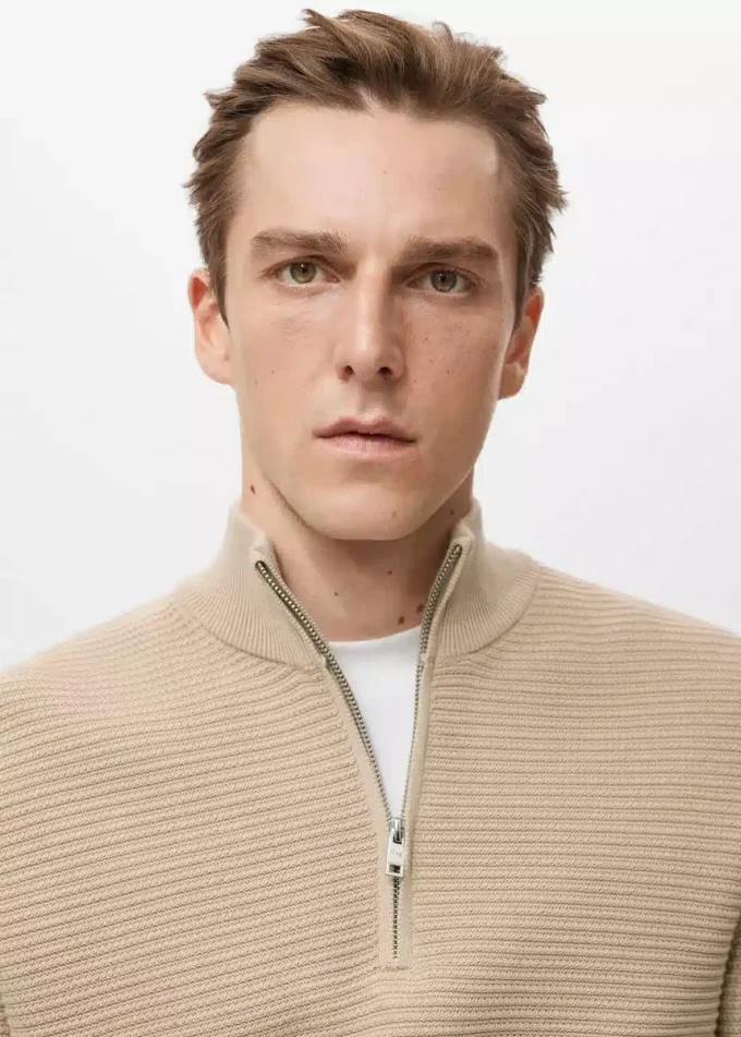 Pull en coton avec fermeture éclair au col Pull en coton avec fermeture éclair au col
