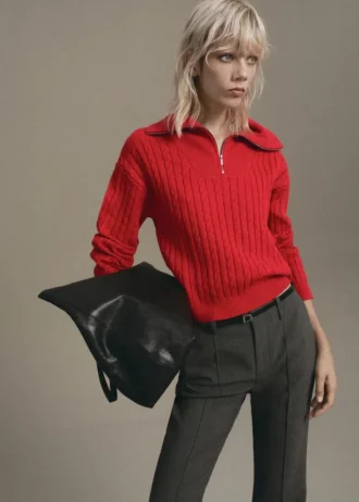 Pull en maille torsadée avec col zippé