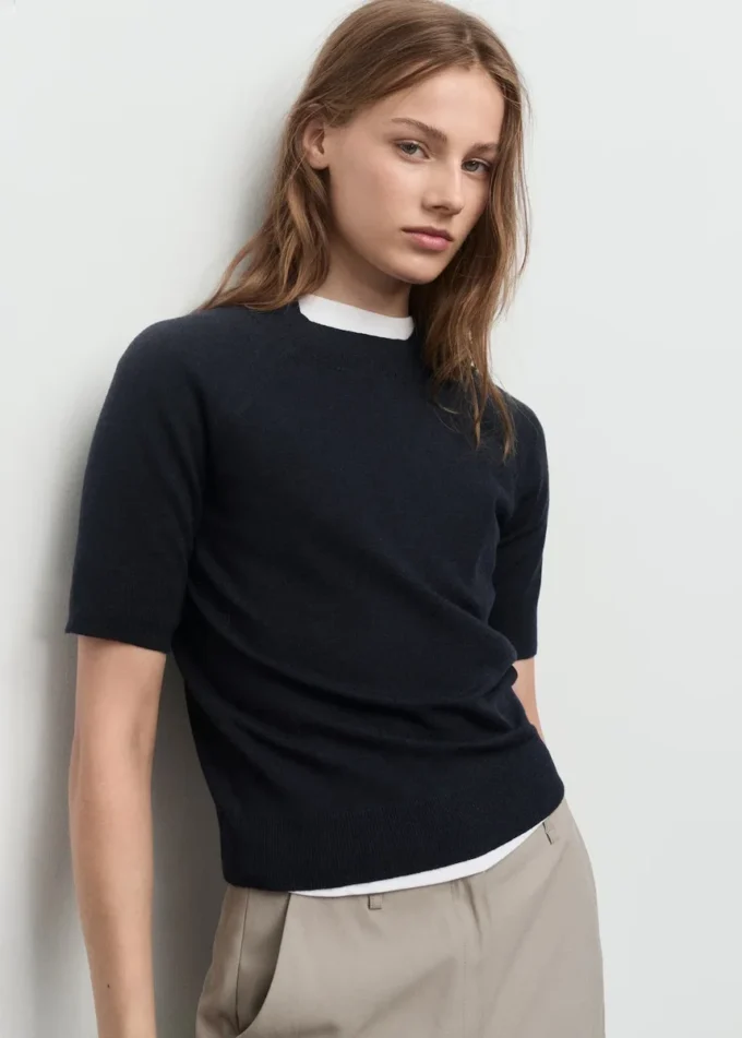 Pull à manches courtes en laine mélangée