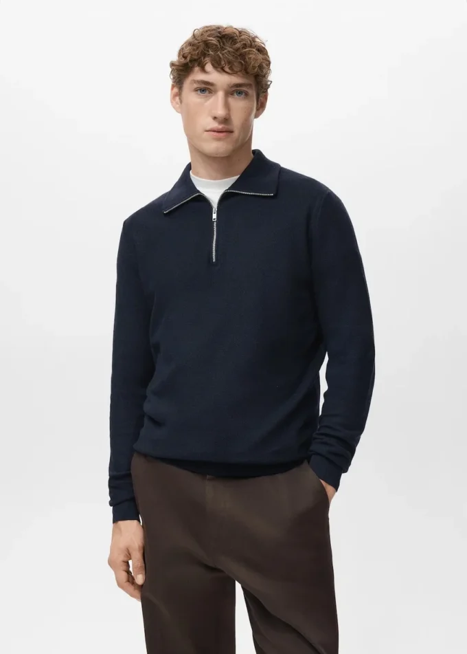 Pull microstructuré avec col zippé Pull microstructuré avec col zippé