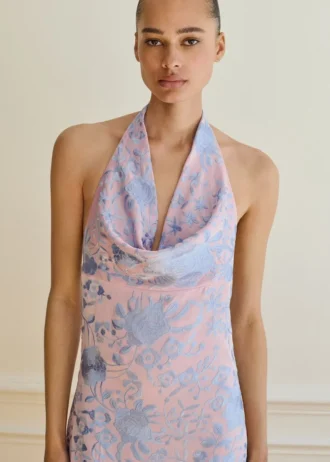 Robe asymétrique à franges brodées